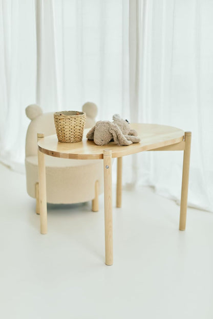 CHILDHOME, Babywieg, 2-in-1, schaalbaar, 0-6 maanden, berkenhout en teddymateriaal, tafel voor kinderen, activiteitstafel 6 maanden tot 6 jaar, matras inbegrepen, veilig, teddy ecru