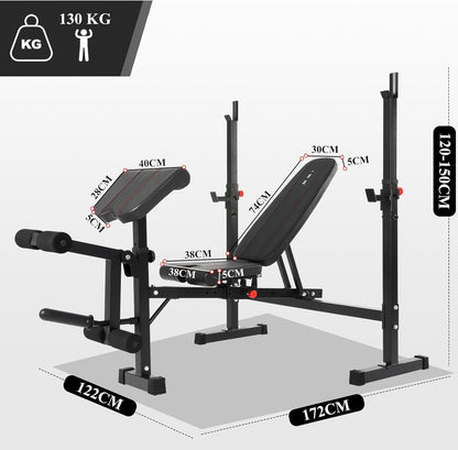 Multifunctionele halterbank, verstelbare trainingsbank met beencurler, 7-traps hoogteverstelling, zwart