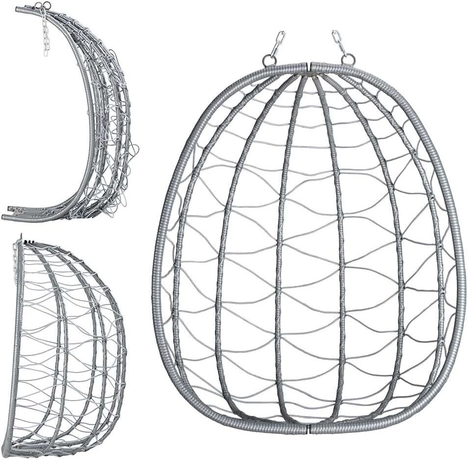 Bakaji Hangstoel voor de tuin, schommelstoel, hangmat voor buiten, frame van metaal, nest van rotan en touw + gewatteerd zitkussen en hoofdsteun, 198 x 110 x 95 cm, grijs