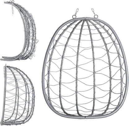 Bakaji Hangstoel voor de tuin, schommelstoel, hangmat voor buiten, frame van metaal, nest van rotan en touw + gewatteerd zitkussen en hoofdsteun, 198 x 110 x 95 cm, grijs