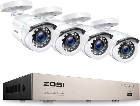 ZOSI CCTV 1080P HD-videobewakingssysteem H.265+ 1080P DVR-recorder plus 4 buitencameraset van 2 MP zonder harde schijf, 20 m IR-nachtzicht, weerbestendig