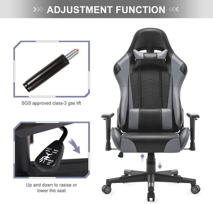 IntimaTe WM Heart Gaming stoel, ergonomische bureaustoel, verstelbare bureaustoelen, verstelbare racestoelen, pc-gamingstoel met hoge rugleuning met armen en rugsteun,52 * 54 * 14,Grijs