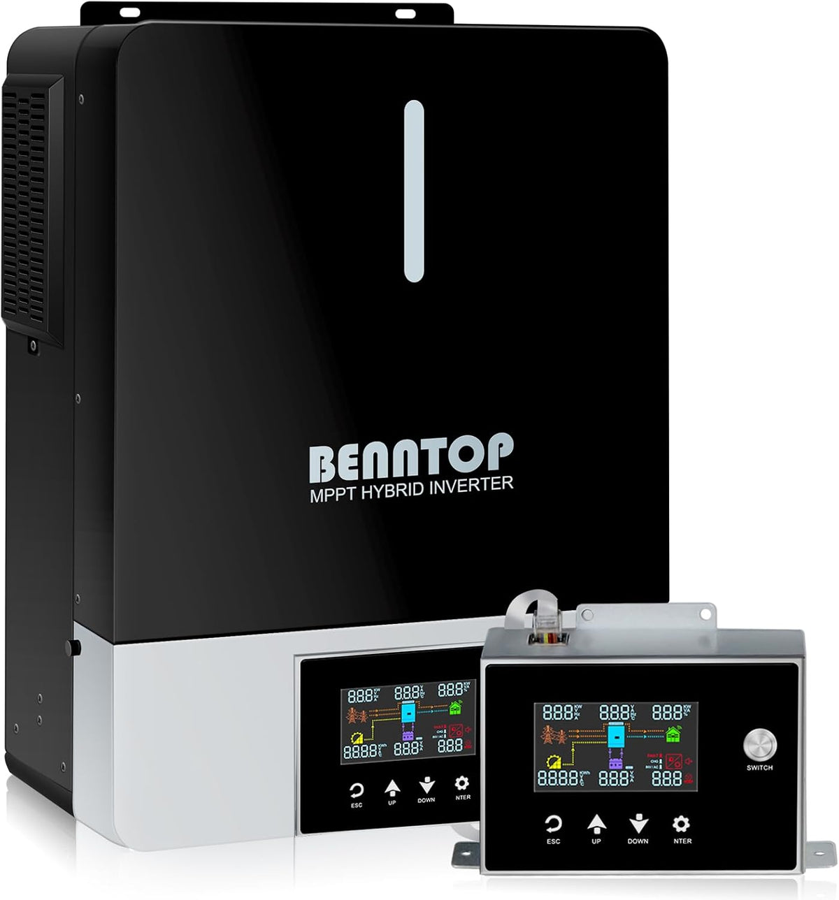 Hybride omvormer, zuivere sinus, 5500 W, 48 V DC naar 220/230 V AC zonne-omvormer, PV max.500 V, Avec Chargeur Solaire 120 A, MPPT voor netonafhankelijke loodzuur-lithiumbatterij