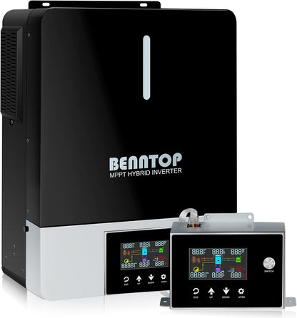 Hybride omvormer, zuivere sinus, 6200 W, 48 V DC naar 220/230 V AC zonne-omvormer, PV max.500 V, Avec Chargeur Solaire 120 A, MPPT voor netonafhankelijke loodzuur-lithiumbatterij