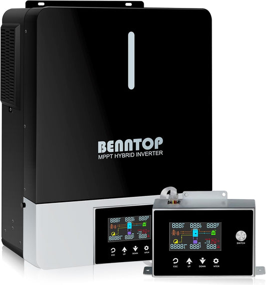 Hybride omvormer, zuivere sinus, 6200 W, 48 V DC naar 220/230 V AC zonne-omvormer, PV max.500 V, Avec Chargeur Solaire 120 A, MPPT voor netonafhankelijke loodzuur-lithiumbatterij