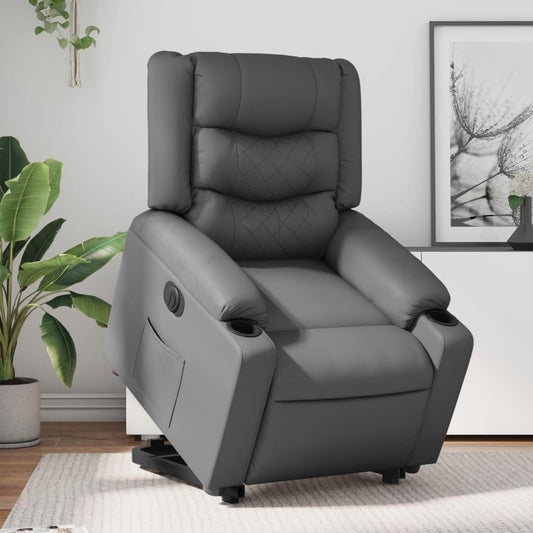 Relaxstoel met opstahulp – Elektrische Relaxstoel – TV-Stoel – Ligstoel – Kantelstoel – Elektrisch Kantelsysteem – Grijs Kunstleer – Ligfunctie Tot 135°