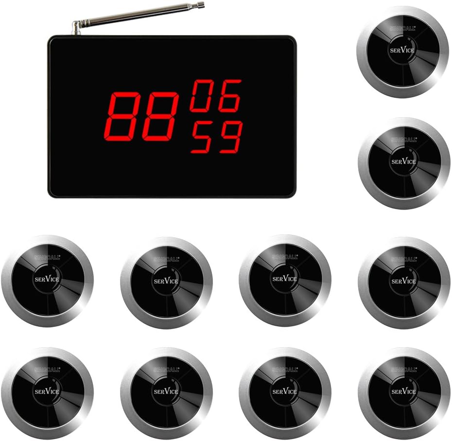 SINGCALL Draadloos Oproepsysteem Service Semafoonsysteem voor Restaurants/Hotels/Verpleeghuizen/Ziekenhuizen 1 Display-ontvanger 10 Draadloze Oproep Semafoon