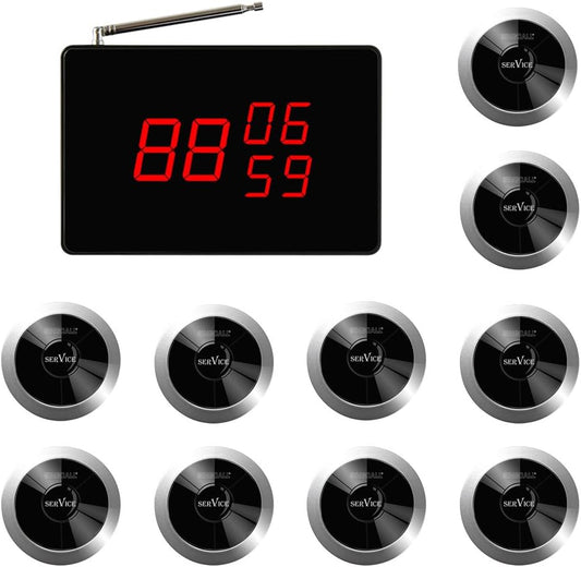 SINGCALL Draadloos Oproepsysteem Service Semafoonsysteem voor Restaurants/Hotels/Verpleeghuizen/Ziekenhuizen 1 Display-ontvanger 10 Draadloze Oproep Semafoon