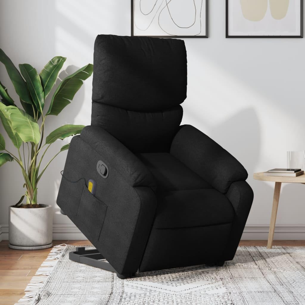 vidaXL Stand Up Massage Chair Adjustable Fabric Black, Stand Up Armchair, Adjustable Recliner for Elderly, Electric Stand Up Chair