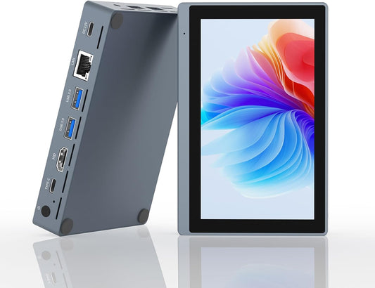 Mini-computer PC mini computer decoratie met touchscreen display 5,5 inch, mini-pc Desktop Celeron N5095 Windows 11 Pro, 8 GB RAM 128 GB ROM Dual Display uitgang 4K @60Hz, HDMI 2,0, Type-C