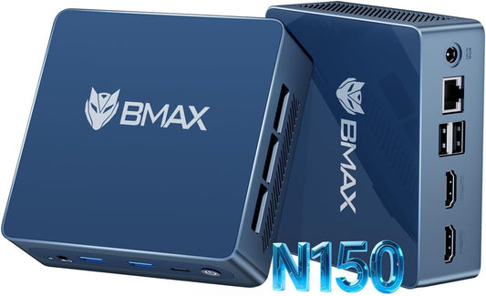 BMAX Büro Mini PC W-11 Pro Intel N150 (Overtreft N95/N97, tot 3,6 GHz), 12 GB LPDDR5 512 GB SSD Mini Desktop Computer, Micro PC Dual Display HDMI DP 4K@60Hz RJ45 Gigabit Ethernet/Dual-Band WiFi