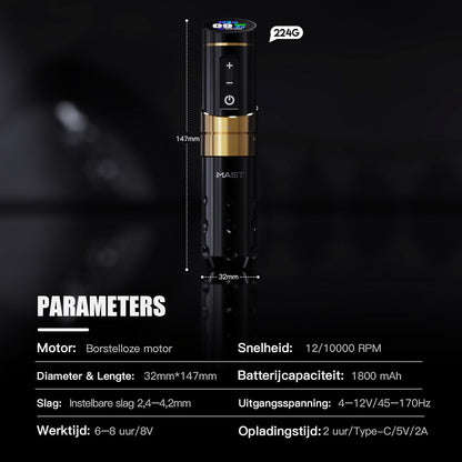 Draadloze Tattoo Machine – Tattoo Pen – Rotary Tattoo Machine – Tattoo Cartridge Machine – Tattoo Gun – Verstelbare Slaglengte 2.4-4.2 mm – 1800mAh Batterij met HD-Display