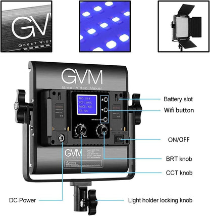 GVM RGB LED-videoverlichtingsset, 800D studio-videolampen met app-bediening, filmverlichtingsset voor YouTube-fotografieverlichting, 3 stuks led-lichtpaneel, gaming, conferentie, 8 scènelichten, CRI