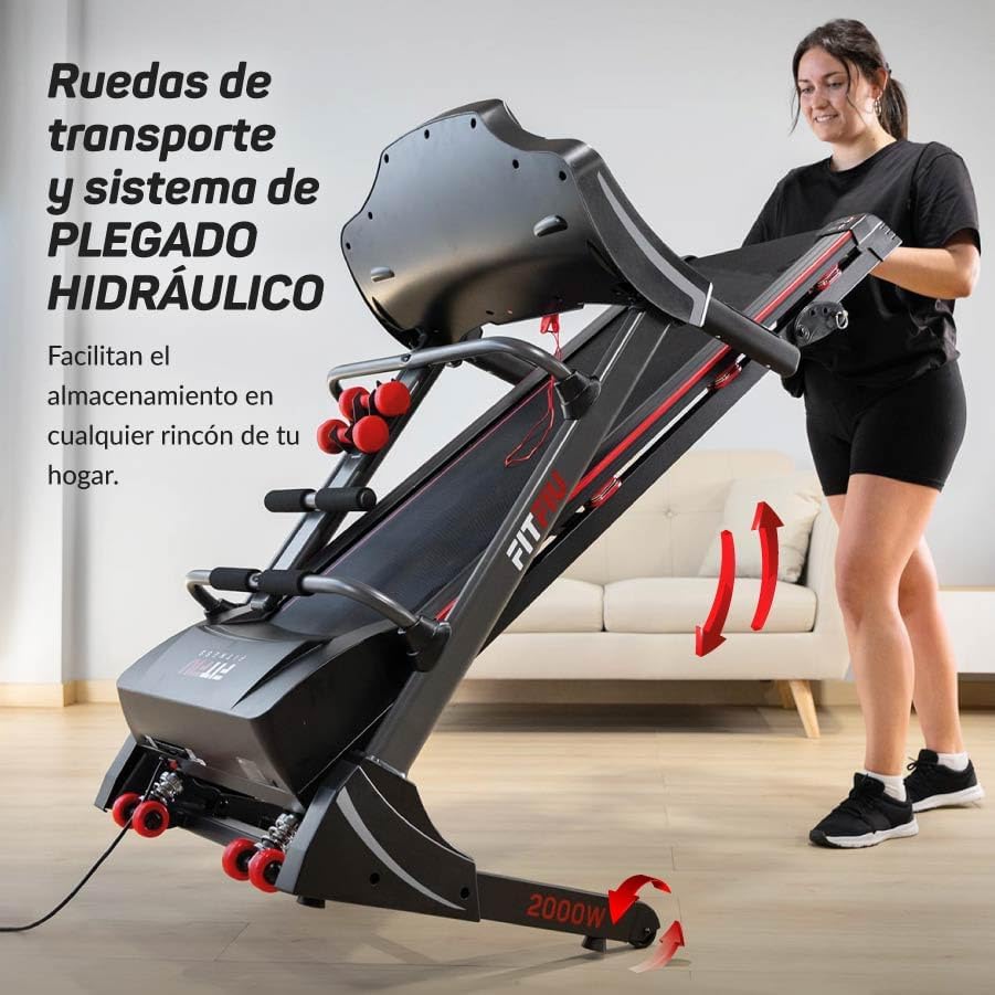 FITFIU Fitness - Hydraulisch opvouwbare loopband, verstelbare helling met 3 niveaus, 20km/h, 12 programma’s, APP Kinomap- en Bluetooth-verbinding, 2200W, loopvlak 41x122cm