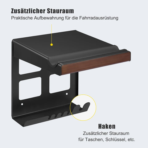 Fietsaccessoiresrek - Accessoireshouder - Wandhouder - voor Fietsen - met Plankhaken - Compact - Robuust Design - Beschermkussen - Extra Opbergruimte - Eenvoudige Installatie - 32.4 x 35.7 x 34.8 cm - Zwart