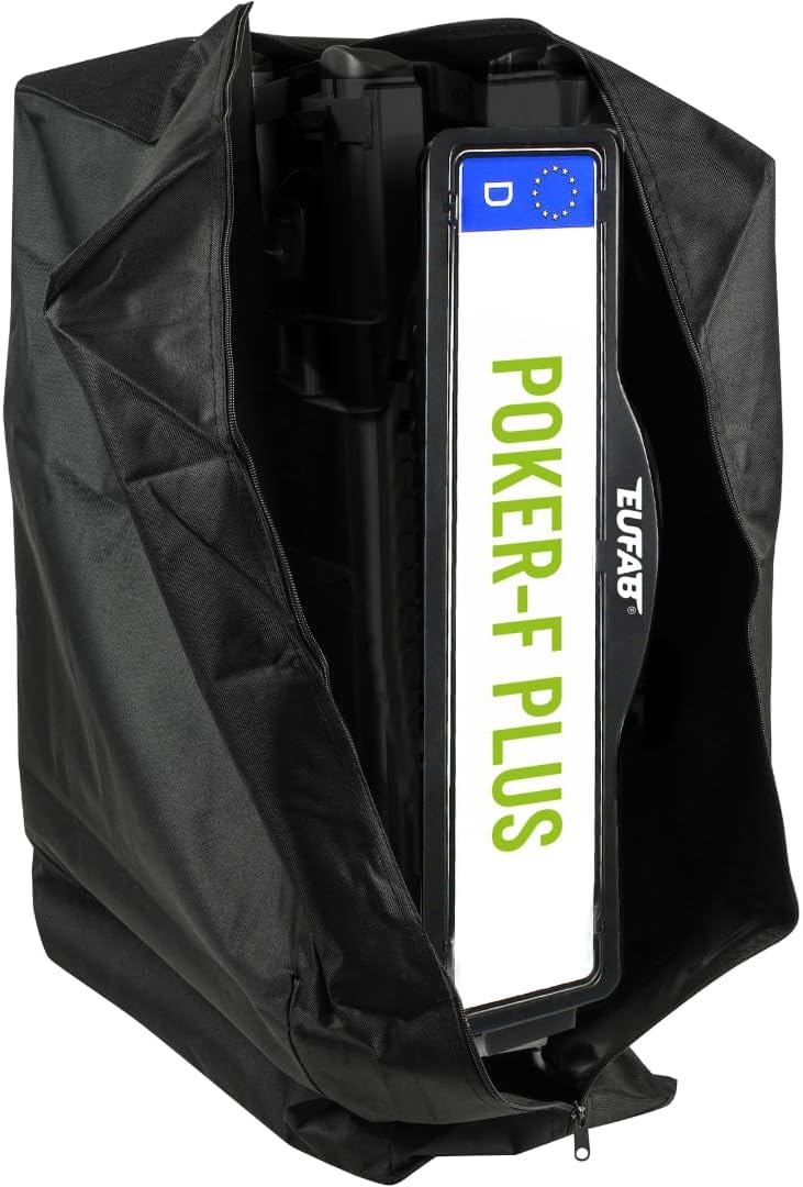 EUFAB 12012LASON Poker-F Plus Fietsendrager, exclusief op Amazon met afsluitbare framehouders, geschikt voor e-bike, compleet voorgemonteerd, voor 2 fietsen, voor trekhaak, zwart