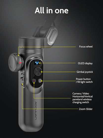 Smartphone Gimbal – Telefoon Gimbal – Telefoonstabilisator – Gimbal Stabilisator – 3-Assige Gimbal – Opvouwbaar Met RGB Magnetisch Vullicht En Automatische Tracking