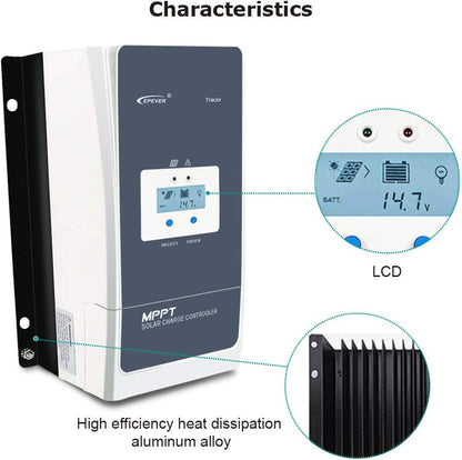 EPEVER 100A MPPT Solar Charge Controller 12V/24V/36V/48V met LCD Display, Open Circuit Voltage tot 150V voor Verzegeld, GEL, Overvloed en Gebruiker Tracer 10415AN