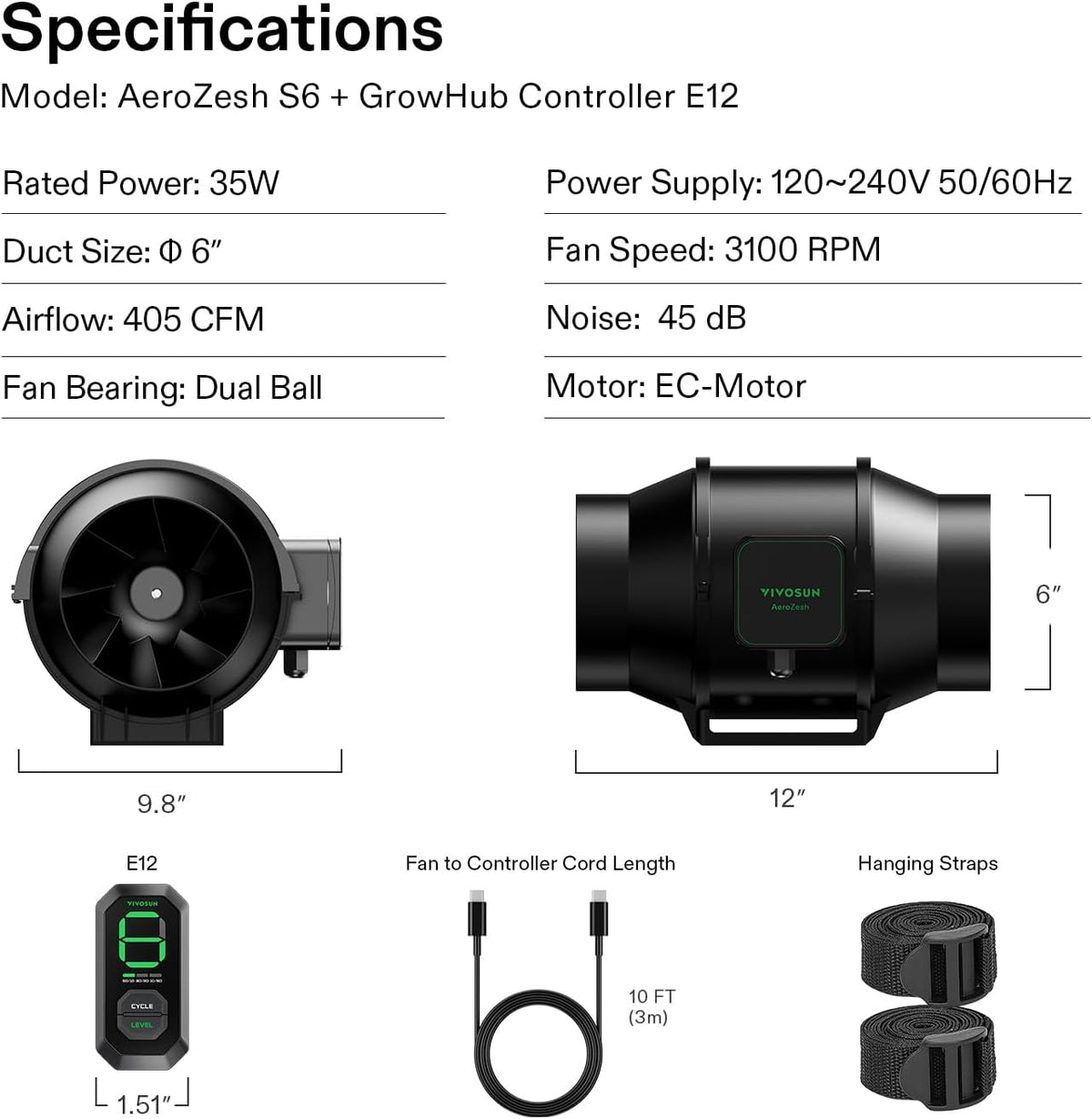 Inline Duct Ventilator 150 Mm – Afzuigventilator – Kanaalventilator – Buisventilator – Ventilator Voor Kweektent – 688 M³/U – 10 Snelheidsstanden