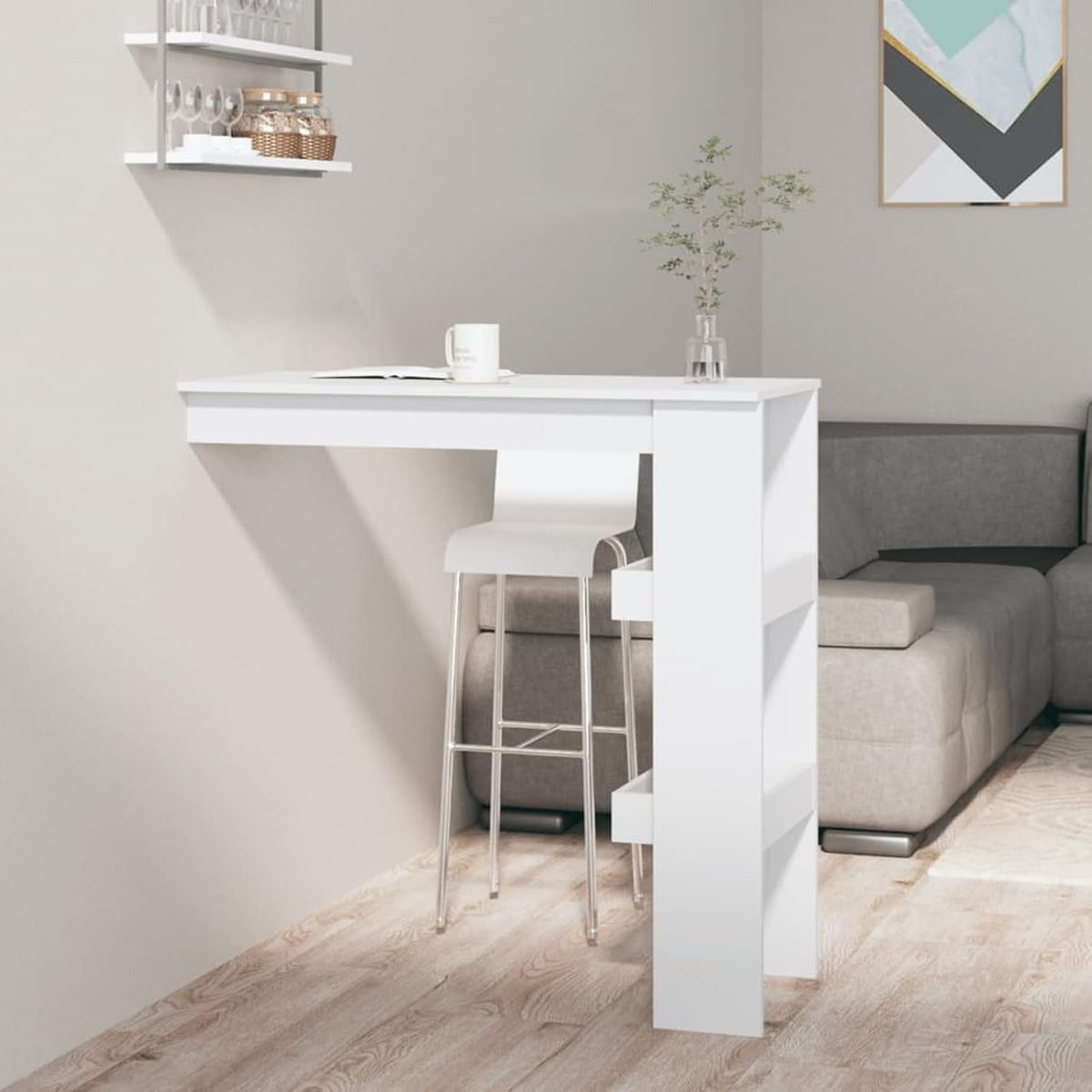 Tidyard Wall Bar Table, Wall Folding Table, Desk, Wall Cabinet, Dining Table, Dining Table, Kitchen Folding Table, Bar Table, 102 x 45 x 103.5 cm (W x D x H), High Gloss White, high gloss white - QUORE