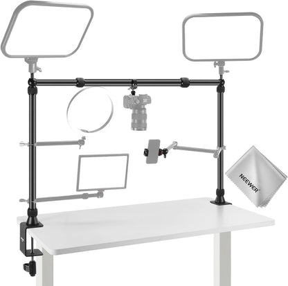 NEEWER NK002 Overhead Camera Mount Rig Platform met Telefoonhouder/2 Balhoofden/Armen/Super Klem/Reinigingsdoek voor Mic Webcam, Bureau Stand met Verstelbare Hoogte Breedte, Max Belasting 26lb/12kg