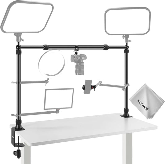 NEEWER NK002 Overhead Camera Mount Rig Platform met Telefoonhouder/2 Balhoofden/Armen/Super Klem/Reinigingsdoek voor Mic Webcam, Bureau Stand met Verstelbare Hoogte Breedte, Max Belasting 26lb/12kg