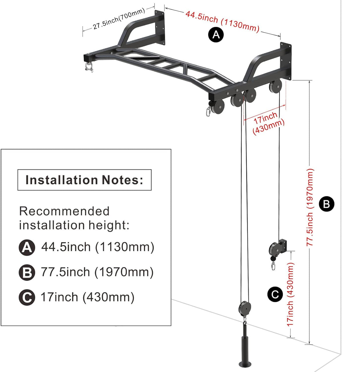 SELEWARE 48 ''Heavy Duty Pull Up Bar Wandmontage Multifunctionele Chin up Bar met Home Gym Kabel Katrol Systeem LAT Pulldown Workout Bijlagen Zware Tas Hanger