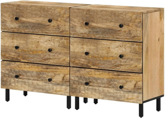 Zij-Kastjes – Opbergkast – Dressoirkast – Wandkast – Sideboard – Massief Mangohout – Stevige IJzeren Pooten – Set Van 2 – 60x33x75 cm