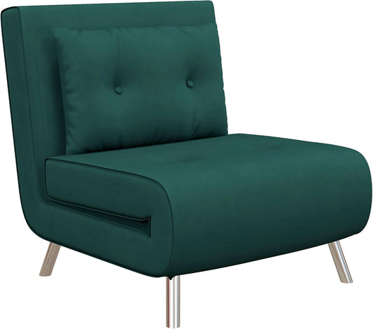 HOMCOM Slaapstoel, klapstoel met bedfunctie, enkele bank met kussen, logeerbed, gestoffeerde bank met fluwelen look, voor woonkamer, slaapkamer, donkergroen, 77 x 88 x 83 cm