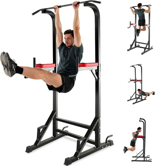 ISE 5in1 Power Tower Workout Dip Station, Multifunctionele Krachtstation voor Dips, Kin omhoog, Ideaal als Kinsteun, Buik-, Rug- en Triceps-trainers, Push-ups, Buikspieren, SY-5607
