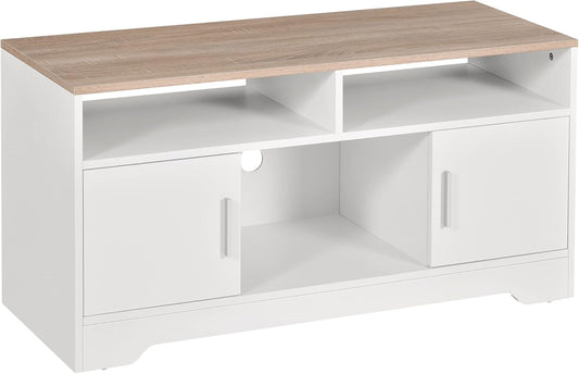 TV-kast – Lowboard – TV-meubel – TV-dressoir – Tv-buffet – Wit + Natuurlijk Hout – Kabeldoorvoer – Voor TV tot 50 Inch
