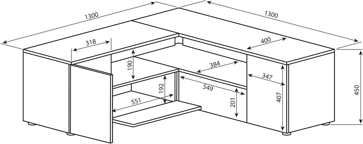 TemaHome, TV-hoek, zwart en eiken, 130 x 40 x 46 cm (B x D x H)