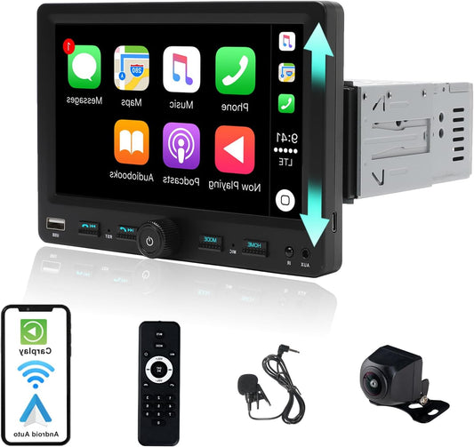Autoradio 1 DIN – Autoradio Met Touchscreen – Auto Stereo – Inbouw Radio – Single DIN Radio – Verstelbaar 7 Inch Scherm – Draadloos Apple CarPlay & Android Auto – Nachtzicht Achteruitrijcamera - QUORE