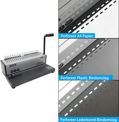 RAYSON SD-1201 Plastic kambindmachine, 21 gaten, perforeert 12 A4-bladzijden, bindt tot 200 pagina’s