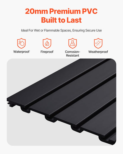 VEVOR Gereedschapswand, 1225 x 2450 x 20 mm, pvc-garagelamellenwand, zwarte wandorganizer, 136 kg per plaat, lamellenwandpaneel met koppelingsstructuur en doe-het-zelfgesneden, geschikt voor opslag en