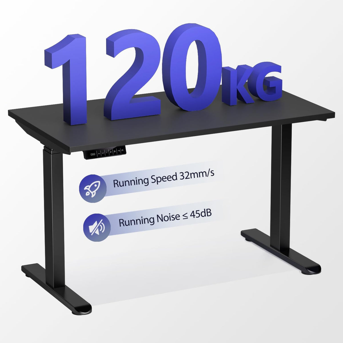AIMEZO Electric Height Adjustable Desk Frame with Dual Motors, 4 Memory Control and Anti-Collision Protection, Load Capacity up to 120kg, Black - QUORE