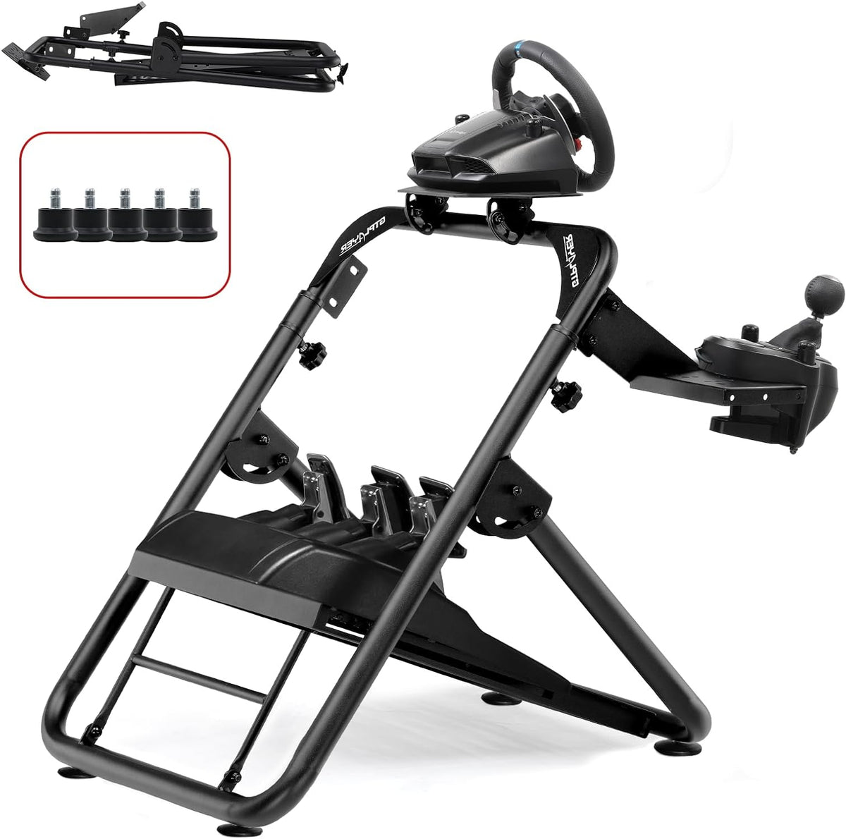 GTPLAYER Stuurstandaard, Sim Racing stuurwielstandaard voor G920 G29 G25 G27 G923 T300RS met ondersteuning voor versnellingspook, in hoogte en hoek verstelbaar - QUORE