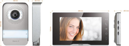 Bticino 318913 Easykit Plus video-intercom voor 1 gezinshuis, plug-in met 2 draden, 1 externe knop met bel en camera, 1 interne monitor 7 inch in kleur met handsfree, uitbreidbaar voor twee families