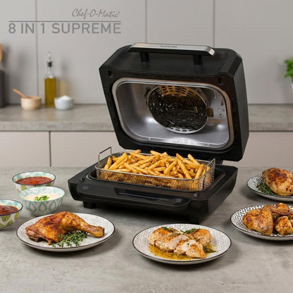 STARLYF 8-in-1 grilloven, grill, strijkijzer en luchtfriteuse, gezonde keuken, luchtcirculatietechnologie, digitaal paneel, multifunctioneel, temperatuurregeling, automatische uitschakeling (1700 W)