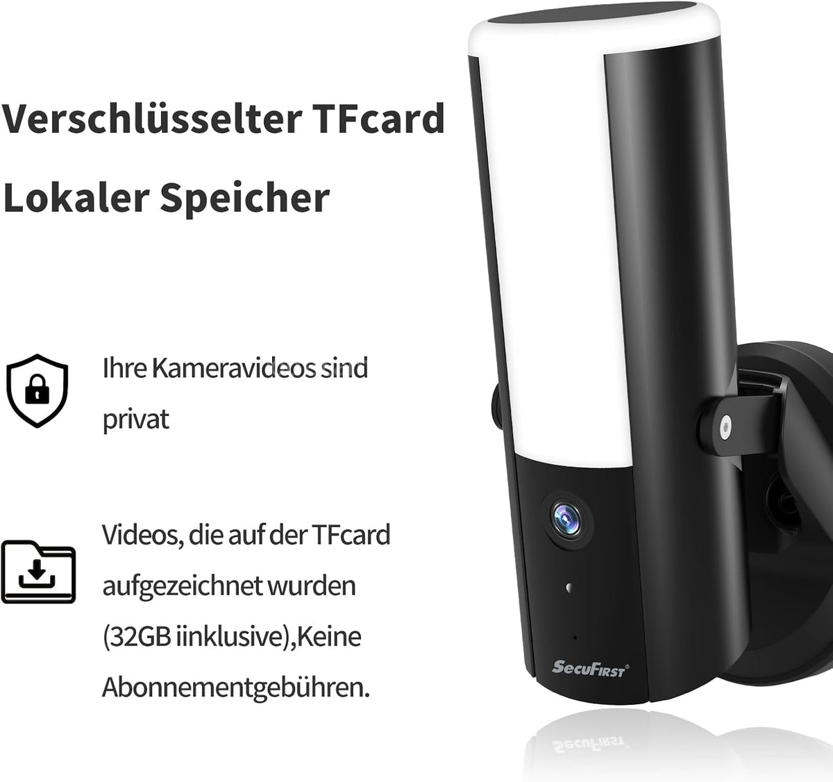SecuFirst bewakingscamera voor buiten met LED buitenverlichting, met bewegingsmelder, dimbare helderheid (900lm), aluminium camera bewaking outdoor, KI-herkenning, WLAN, 2K, 32GB SD-kaart,