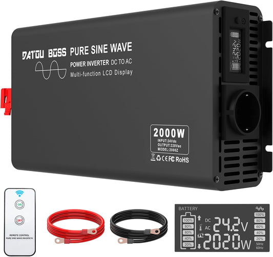 Omvormer Zuivere Sinus – Spanningsomvormer – Power Inverter – Stroomomvormer – 24V Omvormer – 24V naar 230V – 2000W continu, 4000W piek met LCD Display