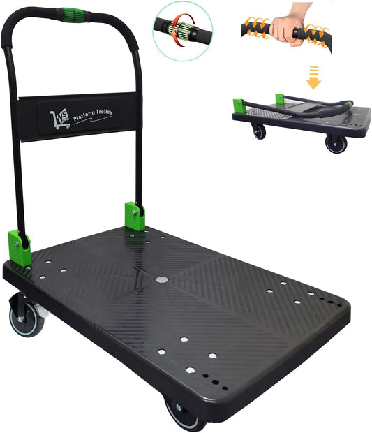 Transportwagen – Steekwagen – Platformwagen – Trolley – Vouwtrolley – Inklapbaar met één hand – Draagkracht 350 kg, Rubberen stille wielen met remmen