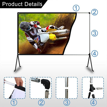 Projectiescherm (150 inch), Oprolbaar Projectiescherm met Standaard 16: 9 HD Opvouwbare Binnen- en Buitenprojectie, Videoprojectiescherm voor Thuis, Feest, Kantoor, Klaslokaal