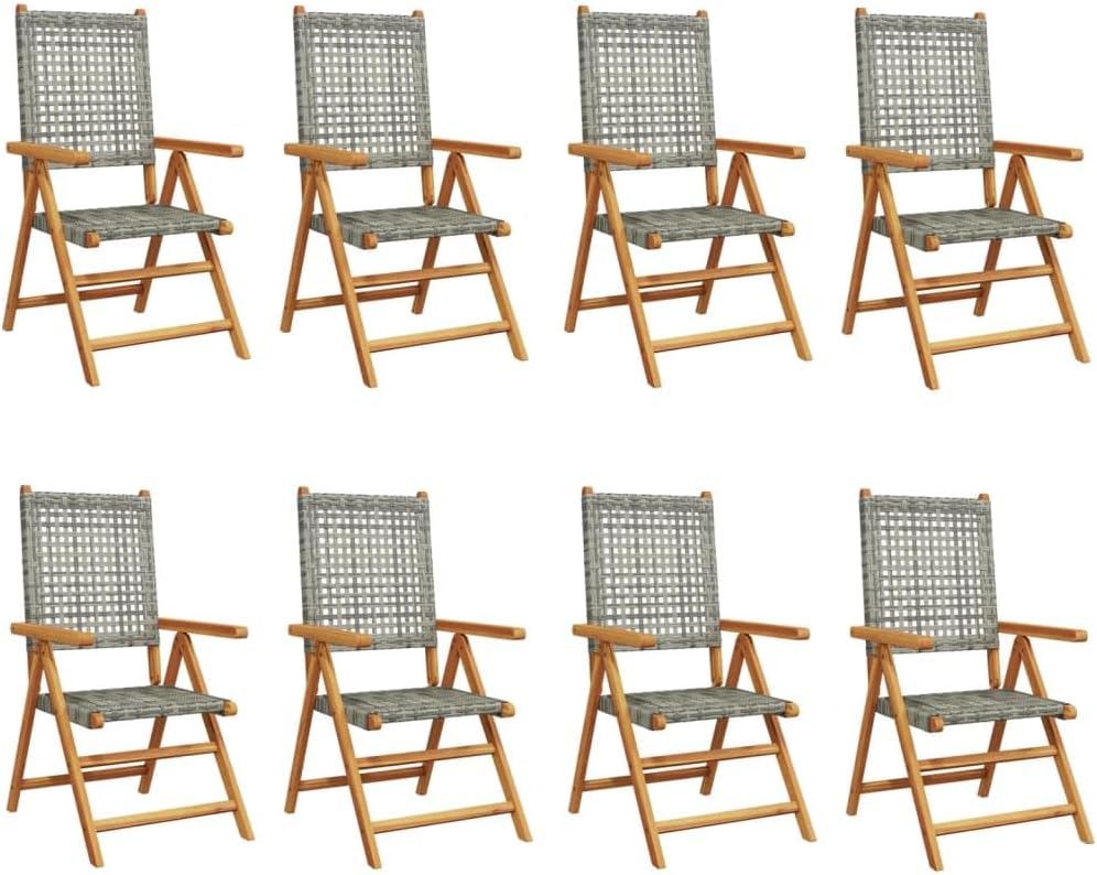 8 stuks tuinstoelen van rotan, polyethyleen, massief hout, grijs, met verstelbare functie en robuuste structuur voor buiten, duurzaam en comfortabel - QUORE