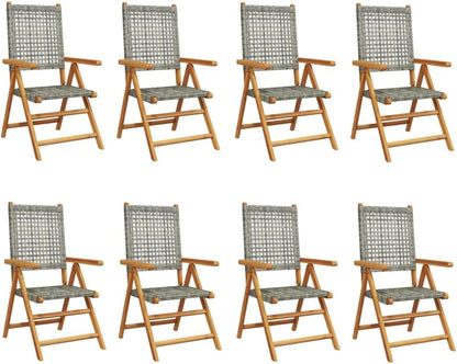 8 stuks tuinstoelen van rotan, polyethyleen, massief hout, grijs, met verstelbare functie en robuuste structuur voor buiten, duurzaam en comfortabel - QUORE