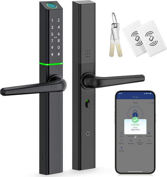 Weerbestendig slim deurslot met handvat: vingerafdruk sleutelloze ingang - digitaal codedeurslot voor aluminium houten deur - Bluetooth elektronische nachtschoot - APP-bediening - slank ontwerp