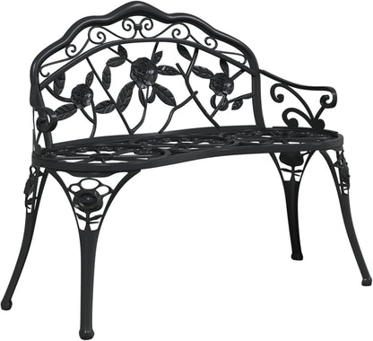Garden Bench 100 cm Cast Aluminium Black Outdoor Bench Furniture - QUORE