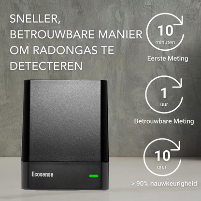 Ecosense EQ100 EcoQube, digitale radondetector, snelle detectie van schommelende niveaus, korte- en langetermijnmonitoring met trendgrafieken, externe gegevens toegang, Wi-Fi 2,4 GHz alleen netwerken