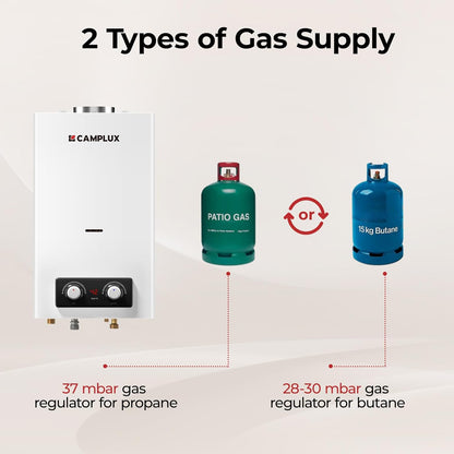 CAMPLUX BD300 11 liter gasboiler, lage NOx/ErP, indoor gasdouche voor keuken/badkamer, butaan (28-30 mbar)/propaan (37 mbar), LPG, 3V, 22kW