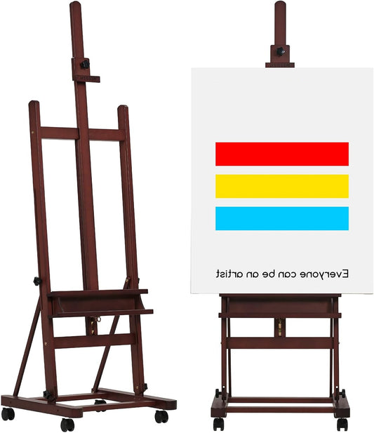 MEEDEN Artist Easel For Painting: Professional Heavy Duty Beech Wood Easel For Adults - Large H Frame Floor Stand with 4 Wheels & Storage Bin Hold Canvas up to 146" - QUORE